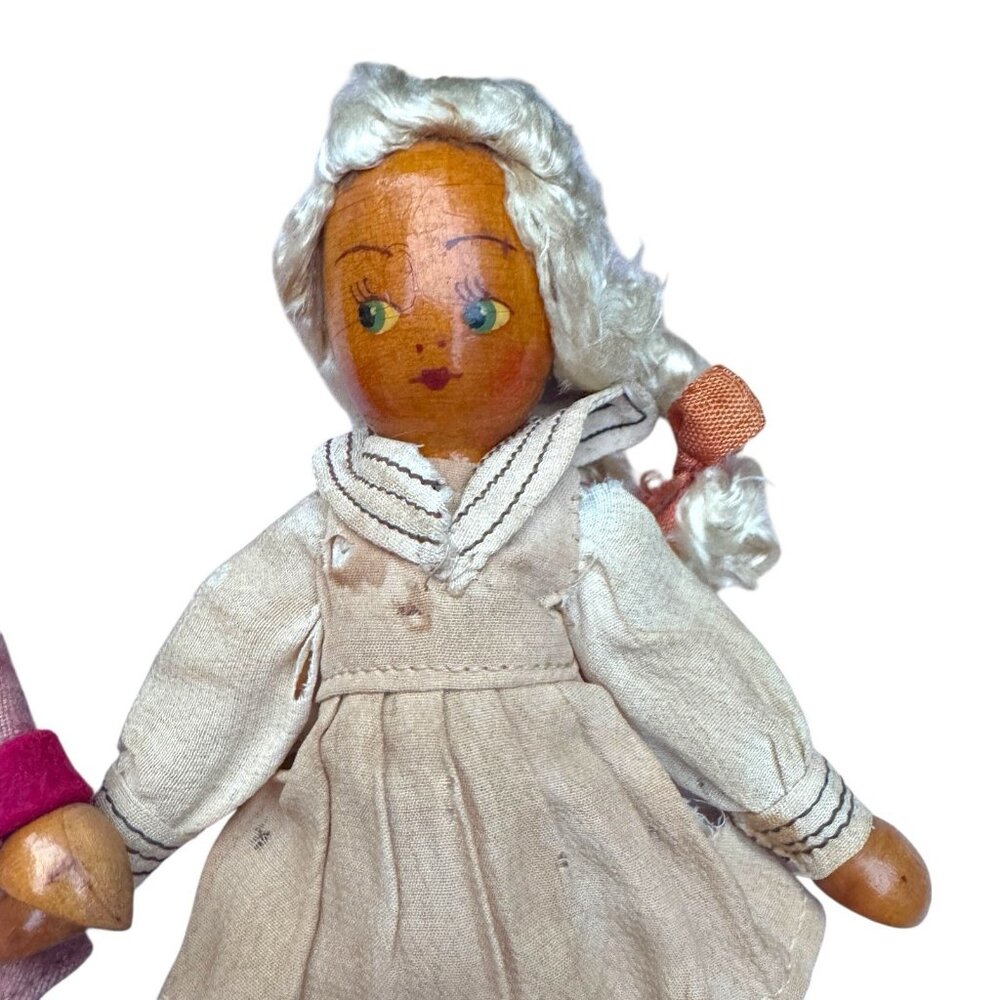 Vintage Polish Wooden Peg‎ Dolls Joli Folk Art Lot of 3 Euro Cottage Core 7 inch - Picture 5 of 16